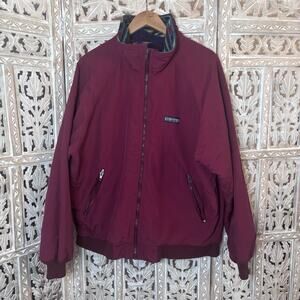 LANDS END Squall Jacket Aztec Tribal Fleece Lined Burgundy USA Vintage SEE